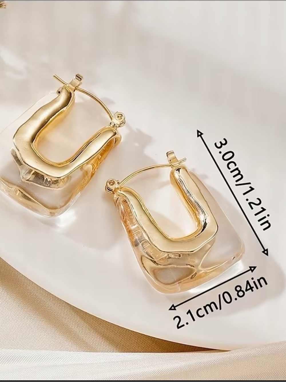 Gold and Clear Sculpted Hoop Earrings - Women Jewelry - Picture 3 of 3